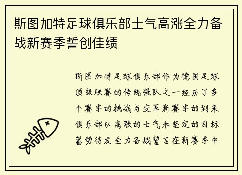 斯图加特足球俱乐部士气高涨全力备战新赛季誓创佳绩