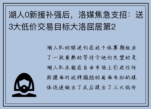 湖人0新援补强后,洛媒焦急支招:送3大低价交易目标大洛屈居第2