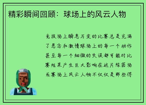 精彩瞬间回顾:球场上的风云人物